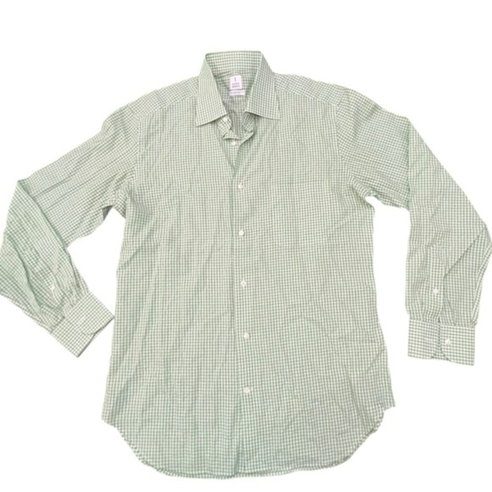 Mastai Ferretti Mens 16 Green White Checked Dress‎ Shirt Made in Italy Tessuto
